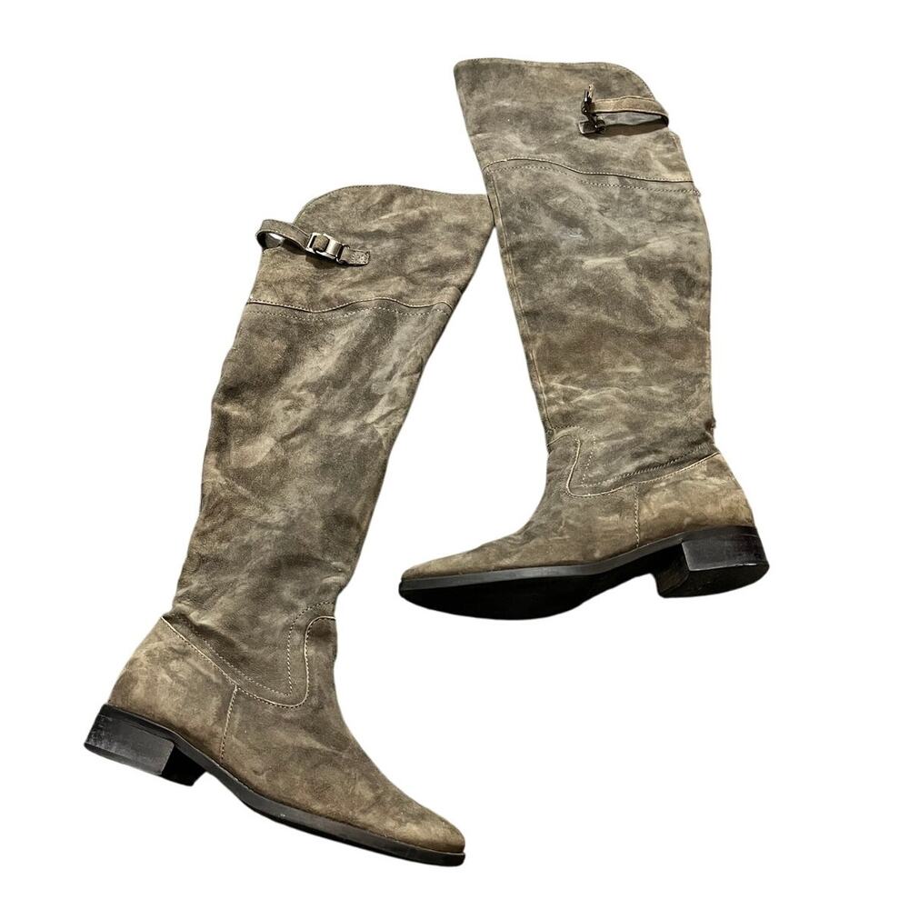Lavorazione Artigianale Suede Boots Gray Brown Womens Knee High Size 40